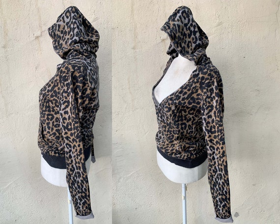 Vintage Inspired Distressed Cotton Leopard Hooded… - image 3