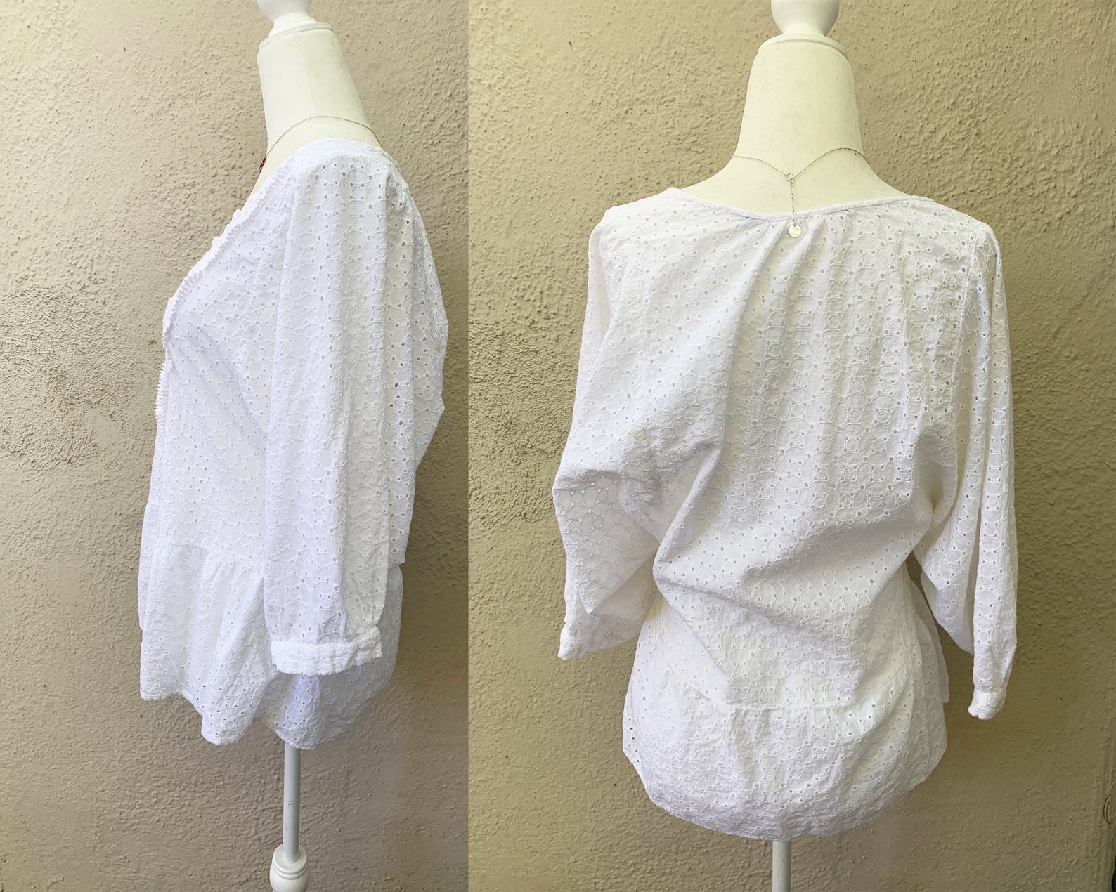 Vintage Inspired White Cotton Lace Top With 3/4 Sleeves Small - Etsy