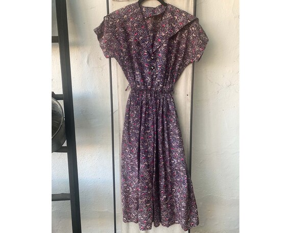 Vintage 1950s Purple Floral Design Dress, S - image 3