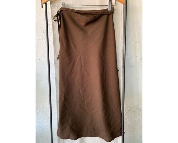 Vintage Inspired Brown Sheer Wrap Around Skirt, S - image 1