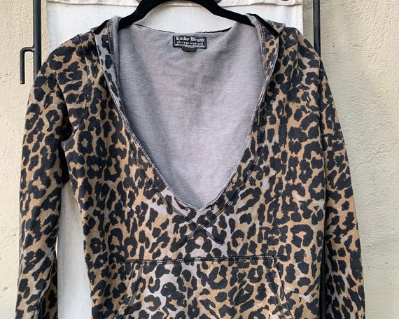 Vintage Inspired Distressed Cotton Leopard Hooded… - image 5