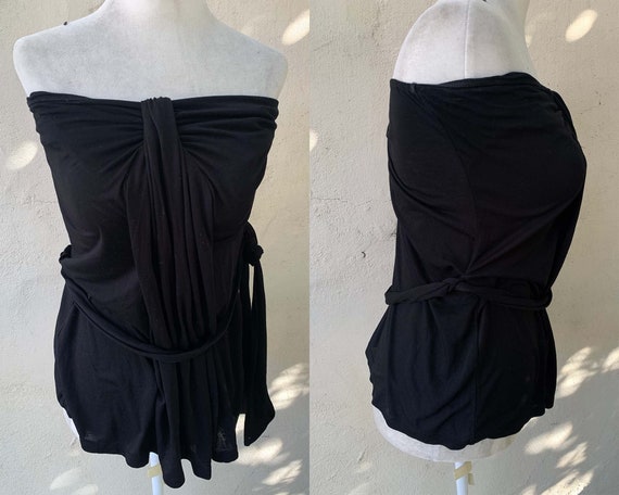 Vintage Inspired Black Halter Top with Waist Tie,… - image 1