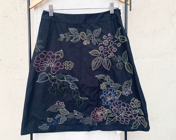 Vintage Inspired Black Floral Embroidered Skirt, 4 - image 3