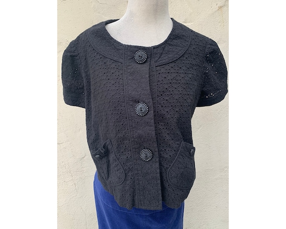 Vintage Inspired 1950s Style Black Eyelet Top wit… - image 2