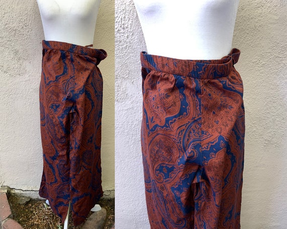 Vintage Inspired Sheer Rust Pajama Pants with Nav… - image 3