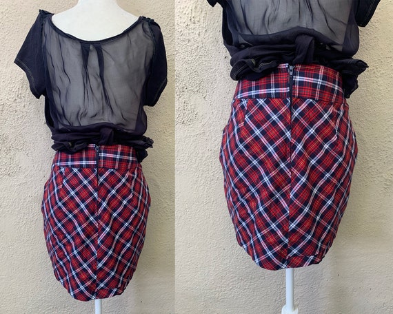 Vintage Inspired Red and Blue Plaid Mini Skirt, S… - image 4
