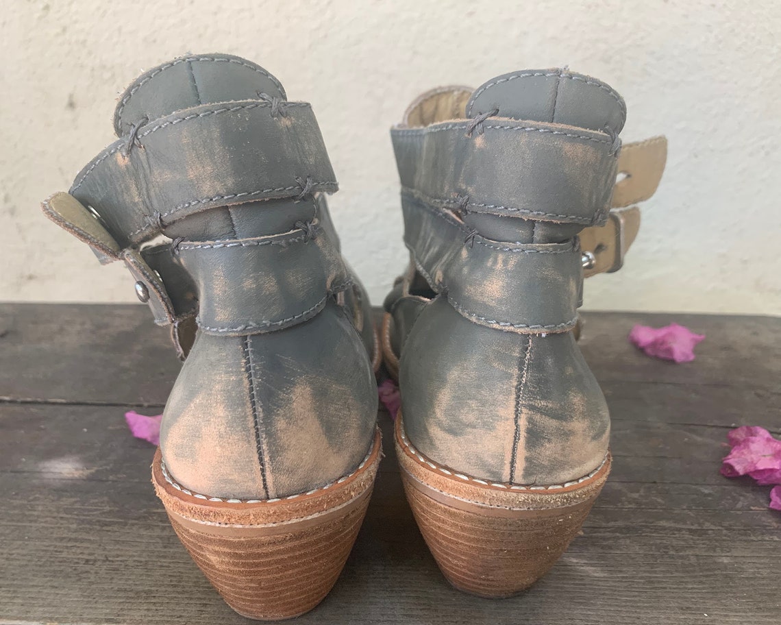 gray buckle booties