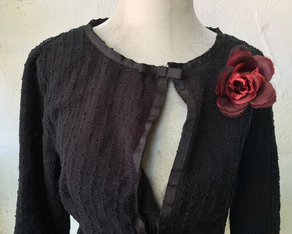 Vintage Inspired 1950s Black Criss-Cross Knit Jac… - image 5