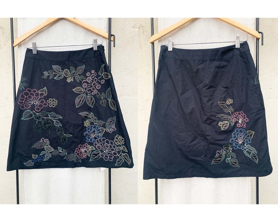 Vintage Inspired Black Floral Embroidered Skirt, 4 - image 1