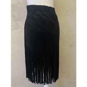 Vintage Inspired Black Ultrasuede Fringe Skirt, Extra Small image 1