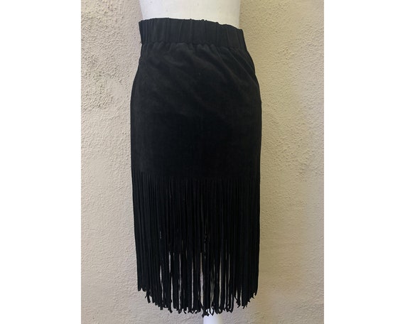 Vintage Inspired Black Ultrasuede Fringe Skirt, E… - image 1