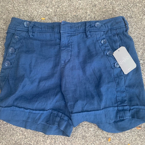 Vintage Inspired Blue Linen Blend Sailor Shorts, 26