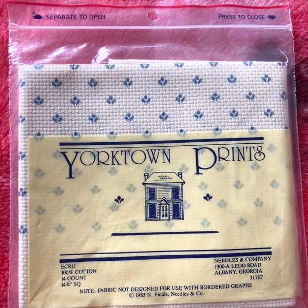 Yorktown imprime coton écru et bleu fleurs croix au point de tissu aida 14 comte 14 3/4 "