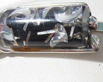 Black and Silver Vintage Confetti Lucite Bracelet Crescent Moons