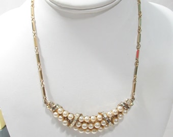 Vintage Coro Faux Pearl and Rhinestone Choker Necklace
