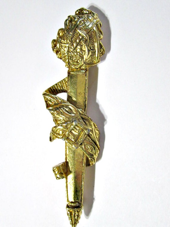 Superbe Broche Celtique épée Sceptre Argentée - Vintage Ecosse - Bijou 443