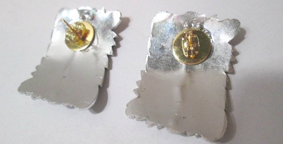 Faux Marcasite Pierced Earrings Vintage Aluminum … - image 3