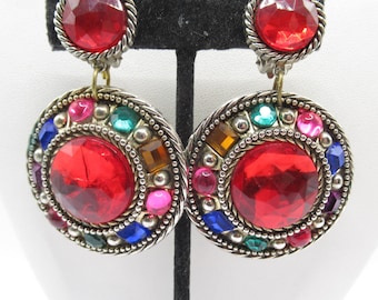Jeweled Tone Vintage Clip On Earrings Plastic MCM