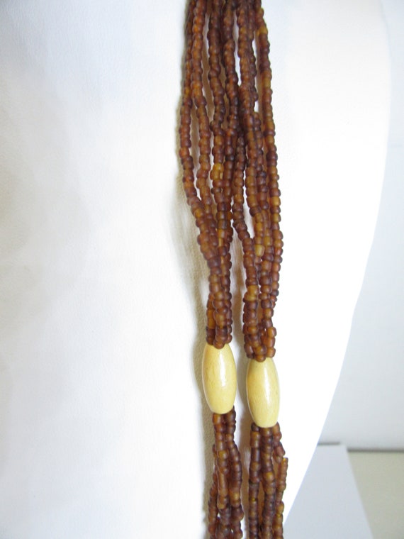 Dark Rust Coffee Color Seed Bead Necklace Multist… - image 2