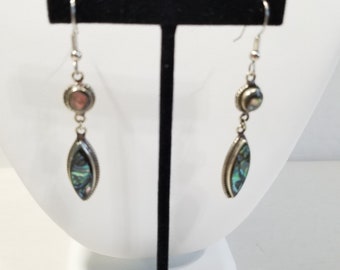 Signed Alpaca Mexico Abalone Dangle Pierced Earrings Vintage Pretty