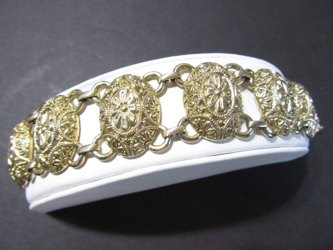 Metal Panel Bracelet Moroccan Style Gold Tone Raised Repousse - Etsy