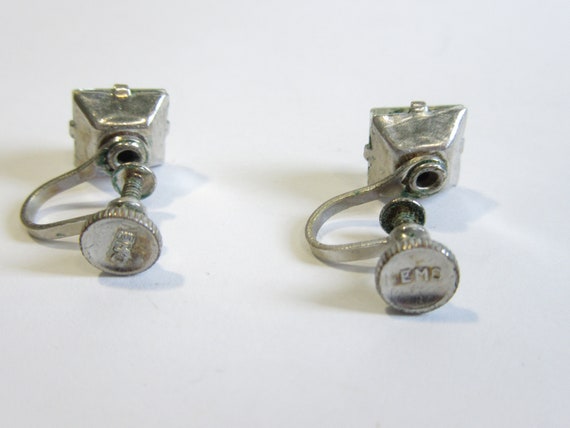 Vintage Designer Signed Nemo Square Rhinestone Ea… - image 3