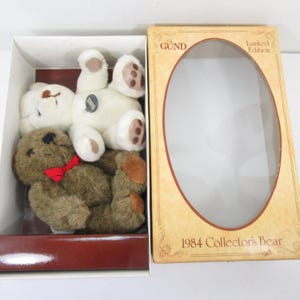 Gund 1980&#39;s Collector&#39;s Teddy Bear Lot of 2 Brown & White Vintage Retro
