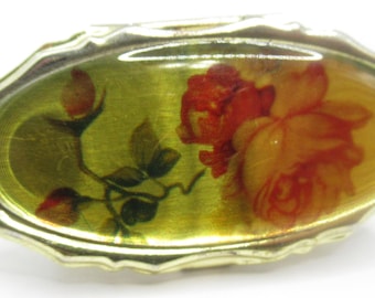 Lipstick Holder and Mirror Vintage Hong Kong Plastic Red Abstract Flowers