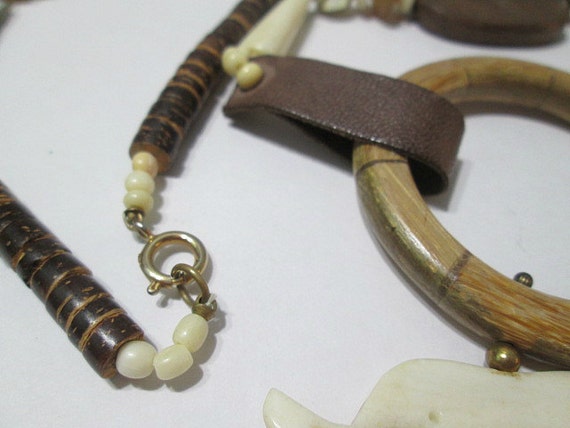 Vintage Necklace Long Carved Ox-Bone Animals Rhin… - image 5