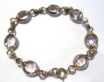 Purple Glass Tinted Clear Bezel Set Glass Vintage Bracelet