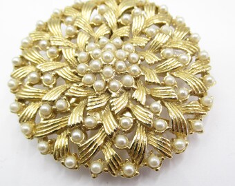Faux Seed Pearl Vintage Gold Tone Brooch Pin