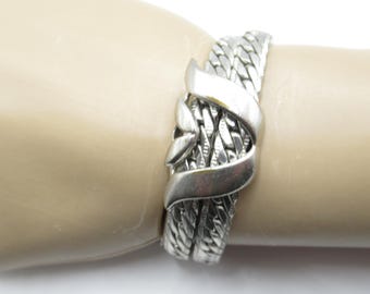 Monet Silver Tone Herringbone Thick Chain Bracelet Vintage W Slide