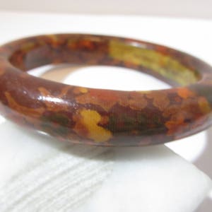 Artsy Resin Bracelet Orange Brown Leaves Muted Dark Color Bangle Signed Buch and Diechmann Copenhagen