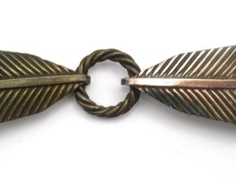 Two Piece Belt Buckle Arrow Design Vintage Signed ARL Metal Copper Plate Vintage Handcrafted