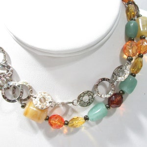 Hammered Circle Disk and Glass Beaded Necklace