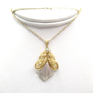 Mother of Pearl Rhinestone Accent Vintage Necklace Pendant