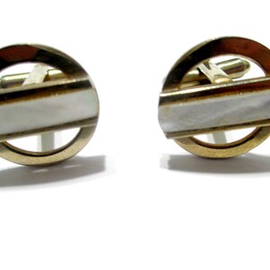 Manschettenknöpfe Vintage Mid Century Modernist Mutter von Perlmutt Streifen atomaren Unisex