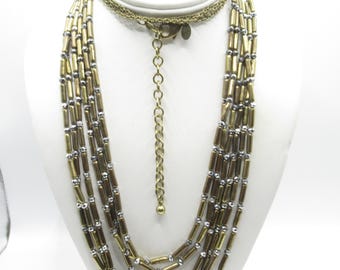 Chico's lange, bronskleurige, meerstrengige metalen kralenketting met kristallen accenten, een modieuze designketting.