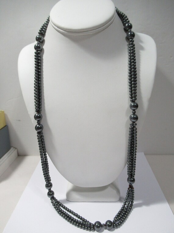 Vintage Beaded Hematite Necklace Long
