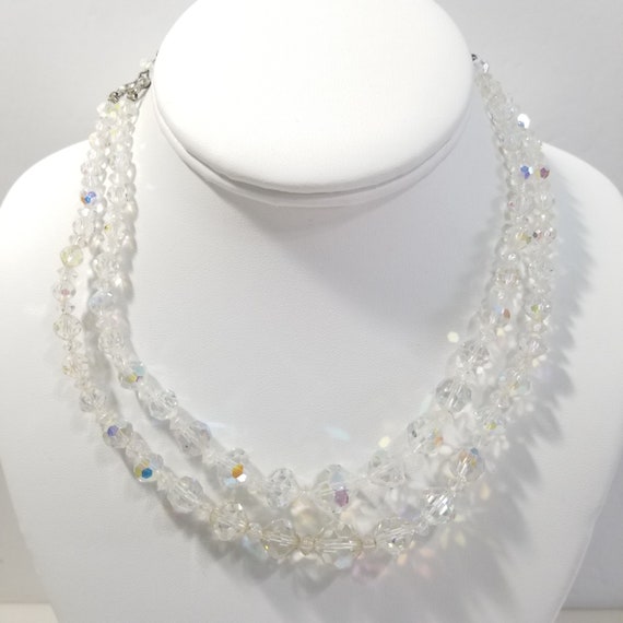 AB Coated Vintage Clear Crystal Necklace Double S… - image 1