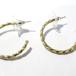 Metal Hoop Earrings Vintage 1980&#39;s Textured Twisted Small Pierced