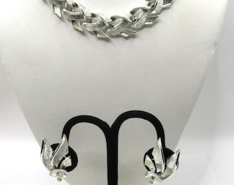 Vintage Full Set Lisner Silver Tone MCM Necklace Bracelet Earrings Modernist Parure
