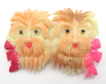 Two Dogs Brooch Celluloid Plastic Vintage Japan MCM Figural