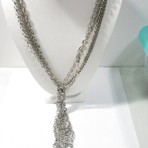 Multi-strand Chain Necklace Modern Chrome Pendant Silver Tone Statement