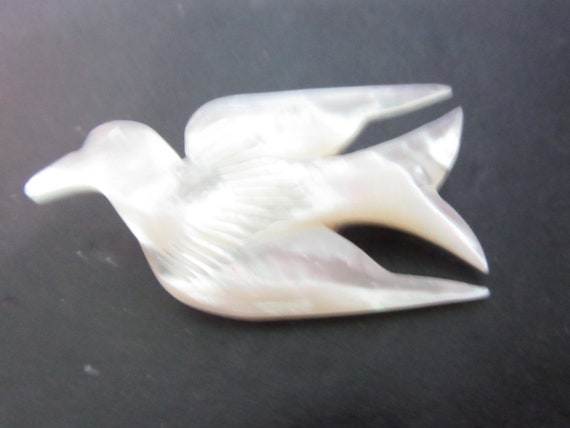 Mother of Pearl Carved Peace Love Dove Vintage Pin - image 2