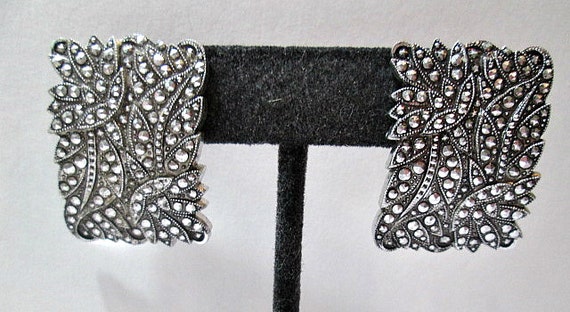 Faux Marcasite Pierced Earrings Vintage Aluminum … - image 2