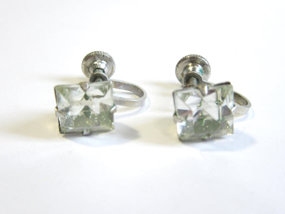 Vintage Designer Signed Nemo Square Rhinestone Ea… - image 1