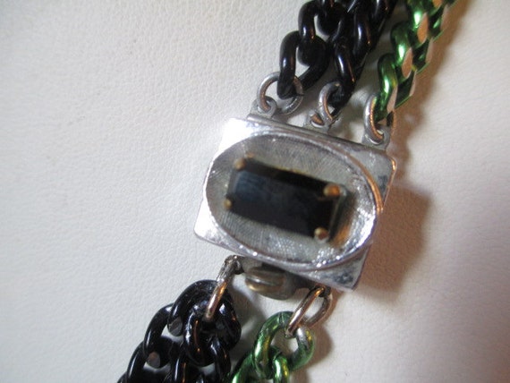 Necklace Black and Green Metal Long Triple Strand… - image 2
