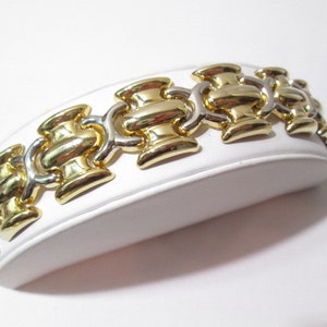 Bracelet Contemporary Bright Fun Light Weight Silver and Gold Two Tone Fashion Jewelry Vintage 1980&#39;s Designer Sparkly Thin Metal