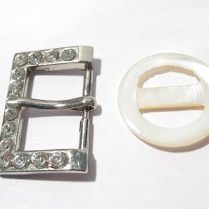 Rhinestone and Mother of Pearl Buckle Sash Vintage Collectible Repurpose